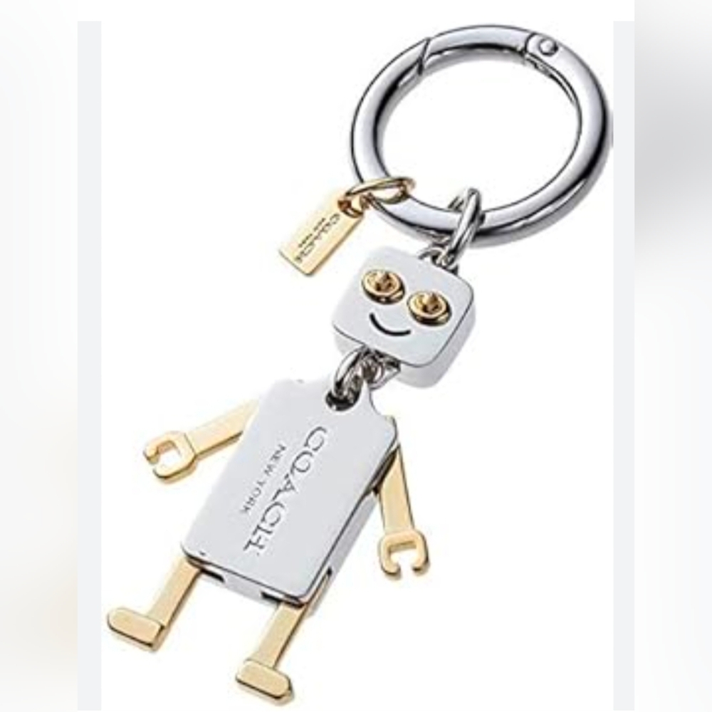 COACH Metal ROBOT Key Ring F65429 Silver/Gold NEW! - Picture 2 of 8